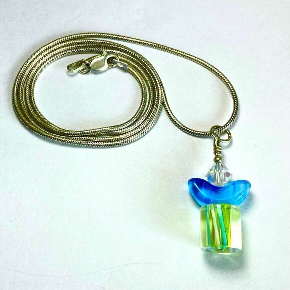 WY# “Bluebird on His Perch” Crystal & Sterling 925 Silver Chain Necklace - Picture 6 of 8